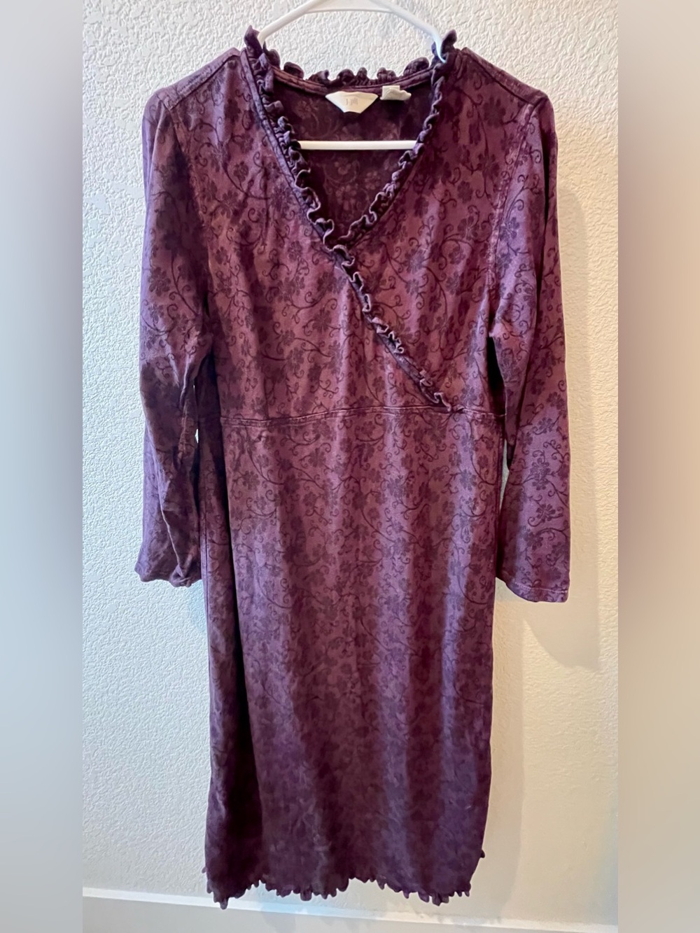 J. Jill Plum Floral Print Empire Waist Midi Dress, Medium Petite